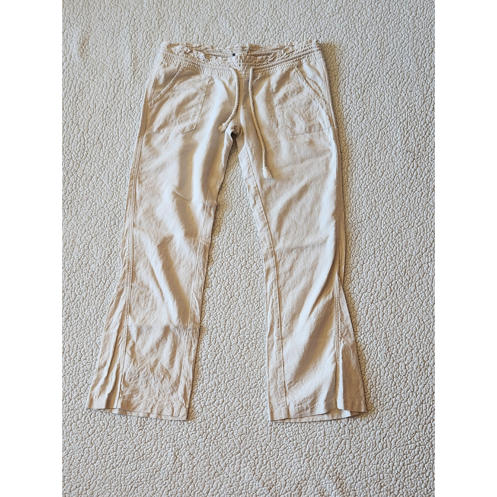 Roxy linen blend wide-leg paper bag waist lagenlook relaxed fit pants Resortwear